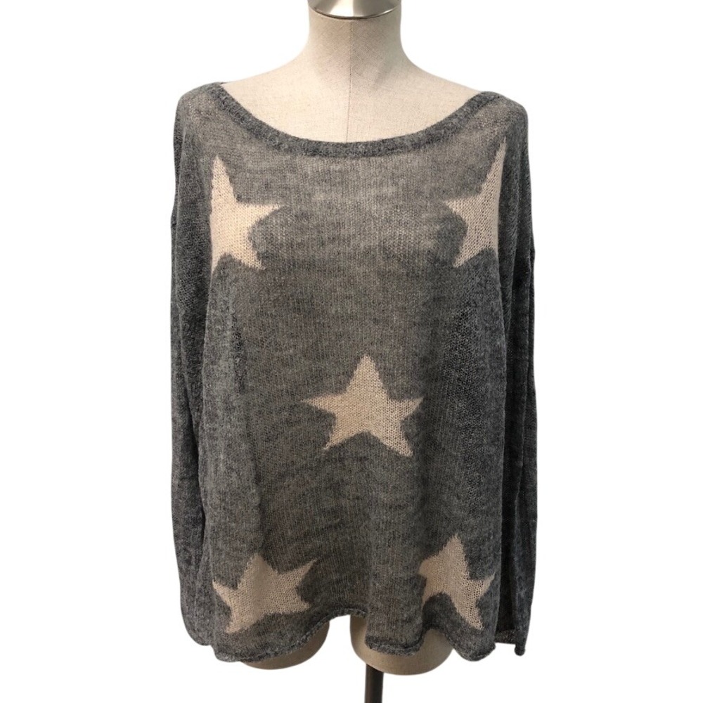 Elan Star Sweater Womens Large Gray Mohair Blend Sheer Long Sleeve Goth Grunge